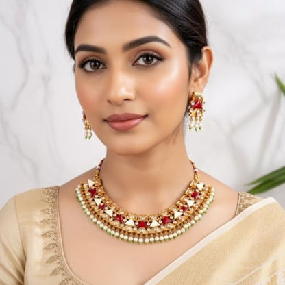 Efulgenz Indian Wedding Antique Crystal Faux Pearl Necklace Set for Women - color: Multi