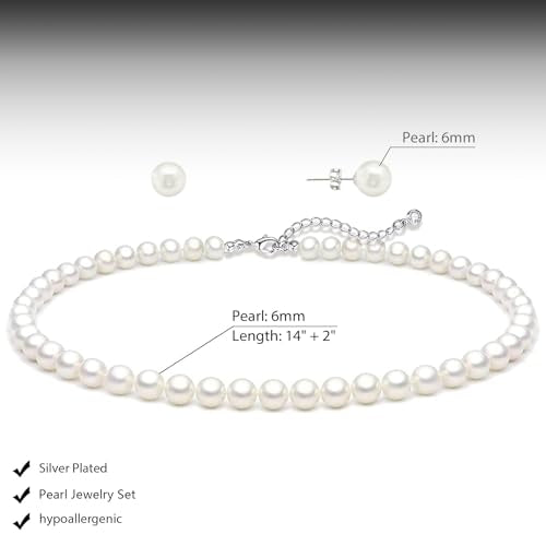HERIER Gold Jewelry Set for Women - Dainty 14K Gold/Silver Plated Pearl Choker Necklace, Drop Earrings & Bracelets - Wedding Trendy Pearl Jewelry Gift - color: Pearl Necklace+Earrings-Silver