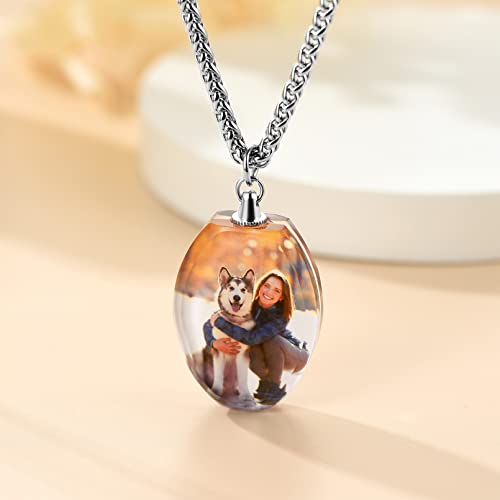 Custom4U Personalized Photo Necklace - Custom Heart/Oval/Round Charm Necklaces with Picture + Chain Adjustable - Stainless Steel/Acrylic Pendant Memorial Jewelry Christmas Gifts for Women - color: F-Oval Shaped
