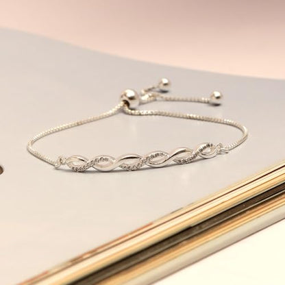 Charmsy 925 Sterling Silver Sliding Bolo Bracelet for Women | Women's Italian Handmade Adjustable Bolo Bead Ball Slider Bracelet - style: Infinity Twisted Bolo