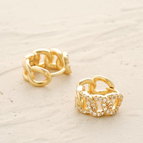 Women Gold Earrings Huggie Hoop Cubic Zirconia 14K Gold Plated Small Simple Hypoallergenic Everyday Jewelry - style: Chunky Link