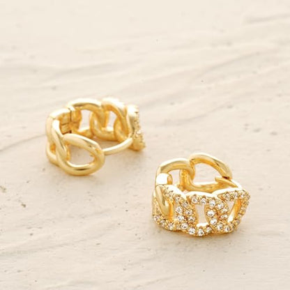 Women Gold Earrings Huggie Hoop Cubic Zirconia 14K Gold Plated Small Simple Hypoallergenic Everyday Jewelry - style: Chunky Link