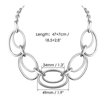 Gold Chunky Necklace for Women: Double Oval Link Statement Choker Necklace | 14k Gold Plated Loop Chain Trendy Fashion Jewelry for Daily Holiday Party - color: Silver