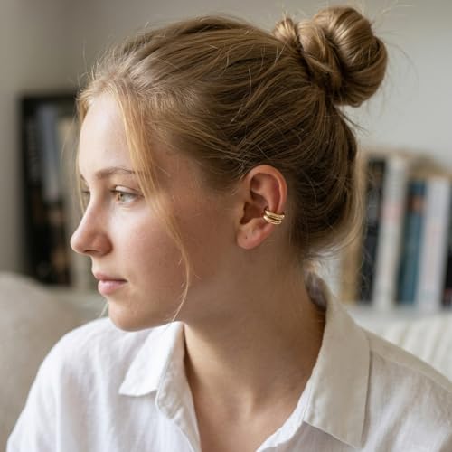 Chunky Ear Cuff Earrings, Asymmetric No Piercing Earring for Women Dainty Clip on Cartilage Ear Cuffs Fake Earrings Jewelry - color: A1-2Pcs C-Shape Gold