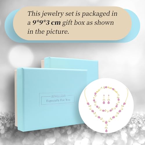 GZWHD Wedding Jewelry Sets for Bride Bridesmaid Women Cubic Zirconia Necklace Earrings Bracelet Set Gift for Mother Friend Wife Daughter Sister Party Prom Jewelry - color: Gold-Pink