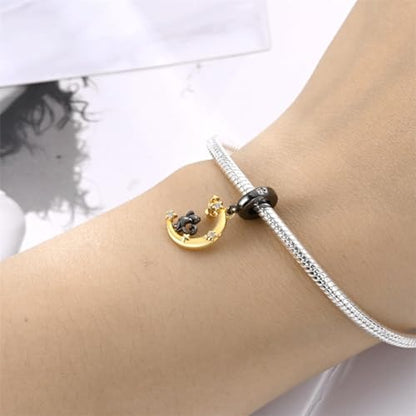 14K Gold Plated Charms for Bracelets Necklace Star Moon Cross Beads Woman | 925 Sterling Silver Charms Butterfly Cute Cat Dog Evil Eye Lucky Bracelet Beads Aesthetic Peandant Jewelry Gift for Mom - color: Cat under the moon charm