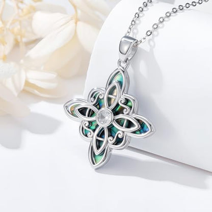 Witch Necklace 925 Sterling Silver Pentagram Triple Moon Pentacle Pendant Wiccan Pagan Jewelry Witchy Gifts for Women - style: Witches Knot-Abalone