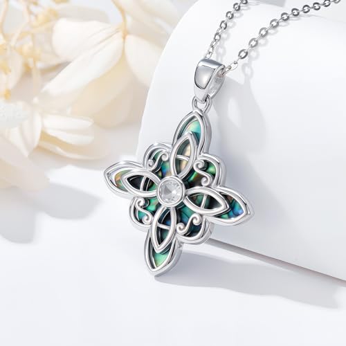 Witch Necklace 925 Sterling Silver Pentagram Triple Moon Pentacle Pendant Wiccan Pagan Jewelry Witchy Gifts for Women - style: Witches Knot-Abalone