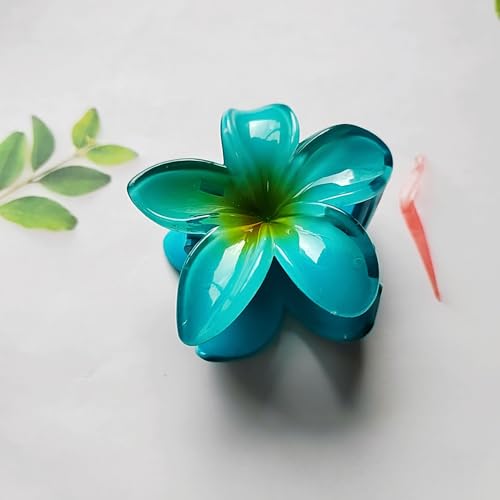 Flower Hair Clips for Women Claw Clips Summer Beaches Fashion Hair Accessories with Blue Gradient Cute Plumeria Design Barrettes Hold Hair in Place for Thick Thin Hair(3Pcs: 1 large 2 small) - color: Blue