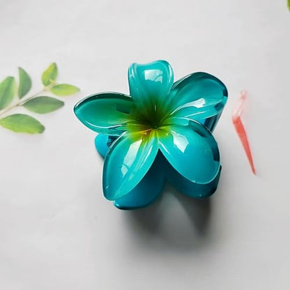 Flower Hair Clips for Women Claw Clips Summer Beaches Fashion Hair Accessories with Blue Gradient Cute Plumeria Design Barrettes Hold Hair in Place for Thick Thin Hair(3Pcs: 1 large 2 small) - color: Blue