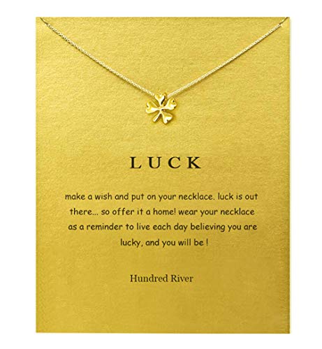 Baydurcan Friendship Anchor Compass Necklace Good Luck Elephant Pendant Chain Necklace with Message Card Gift Card - style: Clover
