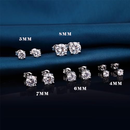 925 Sterling Silver Stud Earrings for Unisex, Stud Earring with 5A+ Cubic Zirconia Hypoallergenic Earrings for Women Men 4MM-8MM - size: 5mm