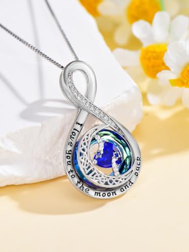TOUPOP Birthstone Necklace for Women 925 Sterling Silver Moon and Star Pendant Necklaces I Love You to the Moon and Back Jewelry Anniversary Birthday Gifts for Her Wife Girlfriend Mom - color: 09-Sept-Sapphire