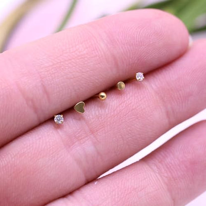 3 Pcs 14K Gold Filled Nose Studs 20G Stainless Steel Stud Nose Ring 2mm/2.5mm/3mm Round CZ L Bend Nose Stud Hypoallergenic Nose Piercing - color: gold 5