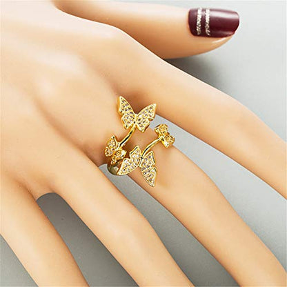 Gold-Plated Butterfly Rings - Vintage Snake Statement Rings with Cubic Zirconia for Women Adjustable Open Rings - style: Butterfly Gold