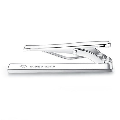 HONEY BEAR 1.57" Skinny Tie Clip Bar for Men Steel Business Wedding Gift | Classic Minimalist, Steel-Plated Copper Base, Gift-Boxed, Thickened, Rounded Corners, Easy to Slide On, No Snag or Wrinkle - style: Shinny Silver 4cm