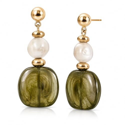 Gold Dangle Earrings for Women Boho Style, Hypoallergenic Trendy Resin Earrings - color: Resin Green