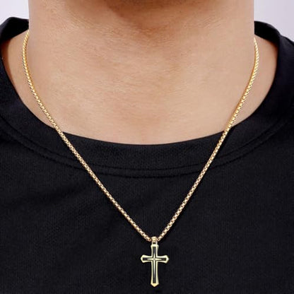 MOOSKI Cross Necklace for Men Stainless Steel Christ Jesus Jewelry 24"Chain | Religious christ Pendant ,Adjustable Rolo Chain,Gold Silver/Black Christian Jewelry Gift Women Men - color: Gold&Black