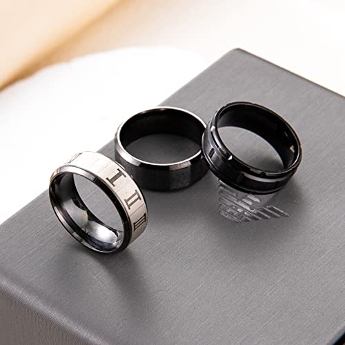 9Pcs Stainless Steel Band Rings for Men Women Fidget Anxiety Relief Rings Spinner Ring Wedding Promise Rings Set - color: Black