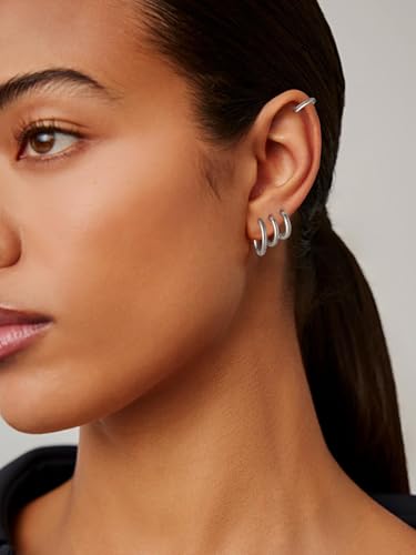 Small Hoop Earrings for Women 7-16mm Stainless Steel Huggie Earrings Lightweight - color: a. Silver A, size: Diameter 10mm