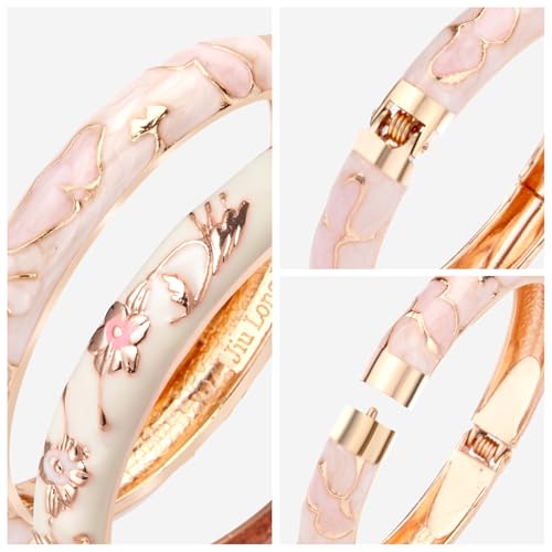 UJOY Cloisonne Bracelet Butterfly Hinge Indian Cuff Bangle Enameled Jewelry Flower Bracelets for Women Gift Box 55A114 - color: A45-2 Pcs/Set-Pink and White