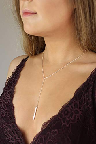 itianxi Gold Tiny Y Shaped Dainty Necklace 18K Gold Plated Cute Bar Vertical Lariat Necklace for Women - color: bar silver