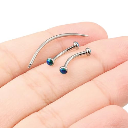 F136 Titanium 16g 6/8/10mm Opal Eyebrow/Rook/Snug/Vertical-Labret/VCH/Snake-Eyes/Anti-Tragus/Christina/Daith/Belly-Button/Bridge/Hood/Surface Curved Barbell Piercing Jewelry for Women Men - color: Green, size: 10mm=3/8in