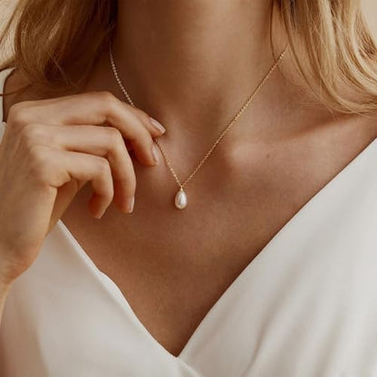 Pearl Necklaces for Women Trendy, 18K Gold/Silver Plated Layered Pearl Necklaces Dainty Pearls Choker Necklace and Earring Set Birthday Gifts for Mom Wife Daughter Sister Friends - color: Pearl Drop Necklace -Gold