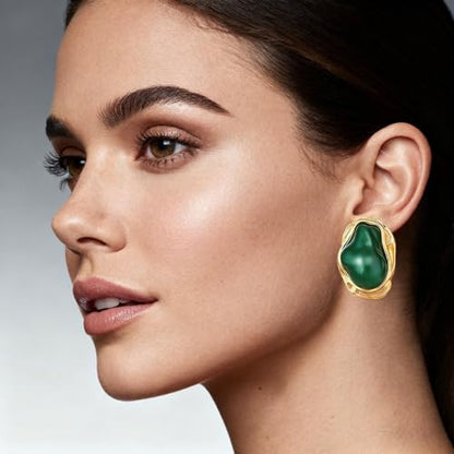 Boho Pearl Statement Earrings for Women Irregular Pearl Earrings | Big Round Freshwater Pearls Bridal Gold Earring Beach Ocean Vacation Jewelry - style: A Green-BoldHeavy