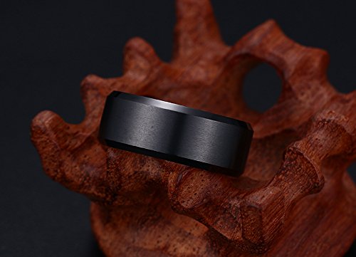 VNOX Customize Personalized 6MM/8MM Tungsten Carbide/Stainless Steel Simple Matte Brushed Finish Wedding Band Engagement Rings for Men Women,Size 5-14 - color: Black-8mm-tungsten