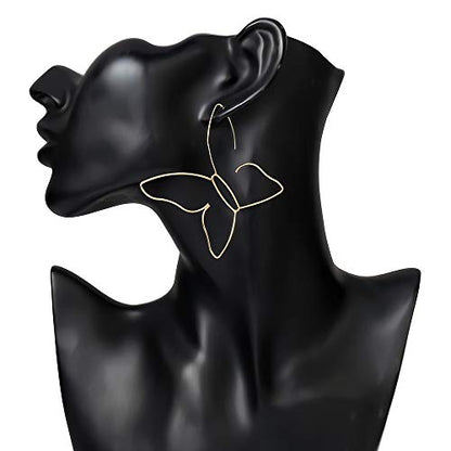 Fashion Women Bohemian Gold Big Butterfly Earrings Tassels Long Chain Drop Dangle Earrings for Women