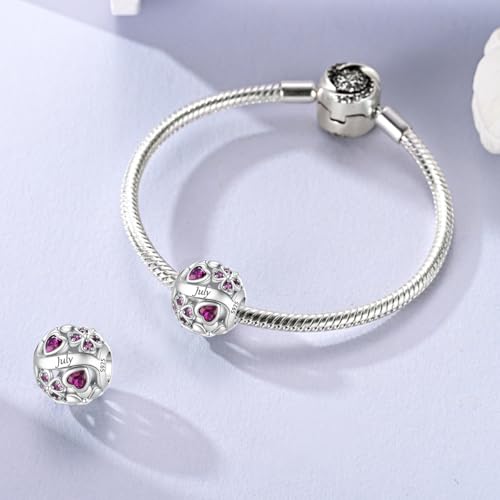LNQOBU 925 Sterling Silve Lucky Birthstone Charm for Bracelets, With 5A Cubic Zirconia Birthday Charms Dangle Pendant Bead for Pandora Bracelets and Necklaces - color: G1-July
