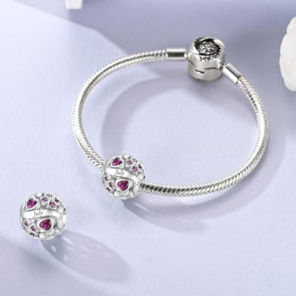 LNQOBU 925 Sterling Silve Lucky Birthstone Charm for Bracelets, With 5A Cubic Zirconia Birthday Charms Dangle Pendant Bead for Pandora Bracelets and Necklaces - color: G1-July