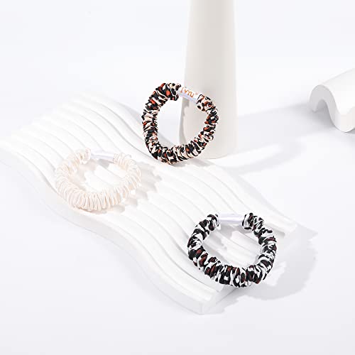 Hair Ties Silk Satin Scrunchies - Small Mini Thin Elestics Ponytail Holder Hair Bands Skinny Scrunchy For Thick Curl Hair No Crease Hair Ties Soft Accessories No Hurt Your Hair for Women and Girls (White Leopard Black) - color: White Leopard Black