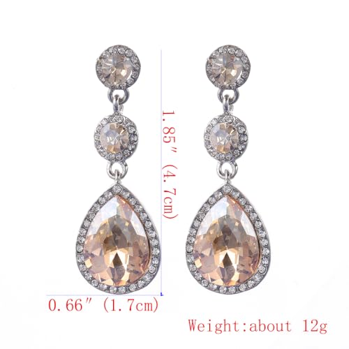 YINLI Elegant Wedding Bridal Crystal Tear Drop Dangle Earrings for Women - color: Champagne,Silver