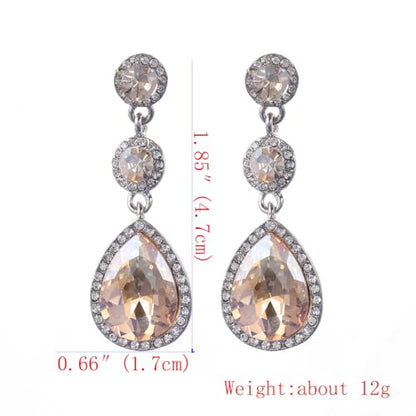 YINLI Elegant Wedding Bridal Crystal Tear Drop Dangle Earrings for Women - color: Champagne,Silver