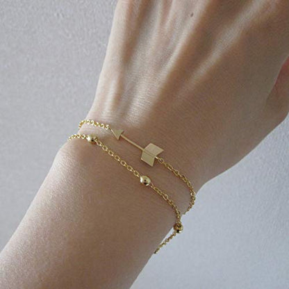Womens Dainty Gold Chain Bracelet,Simple Layered Chain Bracelets,Beaded Turquoise Bracelet,Charm Crystal Bar,Heart,Karma,Triangle,Pearl Bracelets for Women - color: Ball Chain