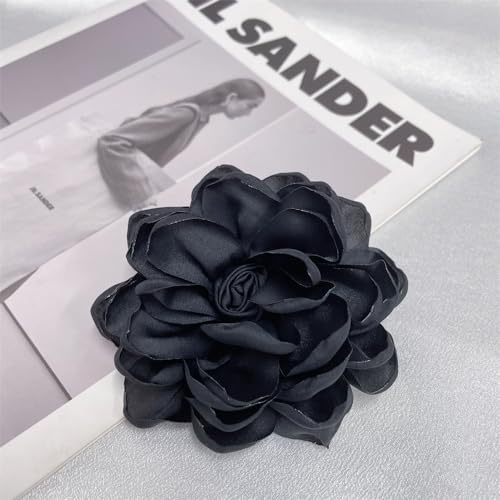 Dainty Fabric Rose Flower Large Brooch Lapel Pins Flower Brooches Pin Classic for Wedding Party Dance Banquet for Women Dress Suit Clothes Accessories Jewelry 100mm - color: Black