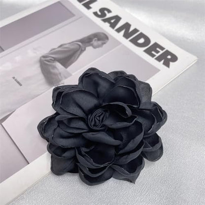 Dainty Fabric Rose Flower Large Brooch Lapel Pins Flower Brooches Pin Classic for Wedding Party Dance Banquet for Women Dress Suit Clothes Accessories Jewelry 100mm - color: Black
