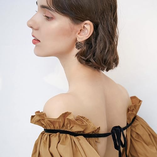 Handmade Bohemian Aesthetic Dainty Acrylic Flower Petal Leverback Earrings Sparkly 14K Gold Floral Dangle Drop Earrings for Women - color: Brown