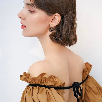 Handmade Bohemian Aesthetic Dainty Acrylic Flower Petal Leverback Earrings Sparkly 14K Gold Floral Dangle Drop Earrings for Women - color: Brown