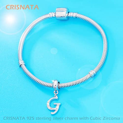 26 Letter Pendant Charms, Polished 925 Sterling Silver Complete Initial A-Z Dangling CZ Stone Alphabet Beads, fits European Bracelet Necklace, Gift for Mother/Father/Daughter/Son/Sister/Aunt - color: Letter G CZ Pendant Charm