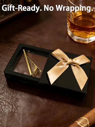Gold Silver Black Tie Clips for Men, 2.36in Tie Bar & Pin with Gift Box | Solid Brass Protects Silk Ties. Men's Accessories ideal for Business, Wedding, Formal, Husband, Boyfriend, Father - style: Golden