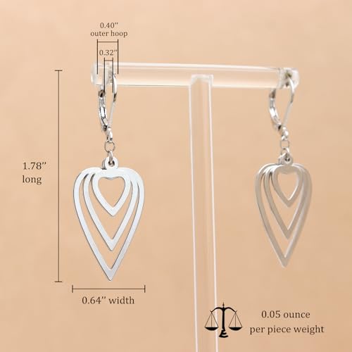 Jean Beau Drop Hoop Earrings for Women, Fasion Jewelry Gift - color: Sliver Hearts