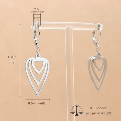 Jean Beau Drop Hoop Earrings for Women, Fasion Jewelry Gift - color: Sliver Hearts