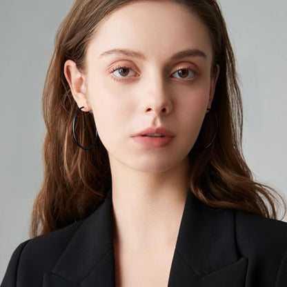 4 Pairs Silver Gold Hoop Earrings for Women | 14K Gold Plated Hoop Earrings Set Hypoallergenic Earring Lightweight Dangle Earrings Set - color: 4 Pairs Black-30/40/50/60mm
