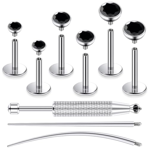 Jenxnjsjo F136 Titanium 20/18/16g Earrings Nose Lip Rings Studs Labret Medusa Tragus Helix Conch Cartilage Piercing Jewelry for Women - color: Black, size: 18g