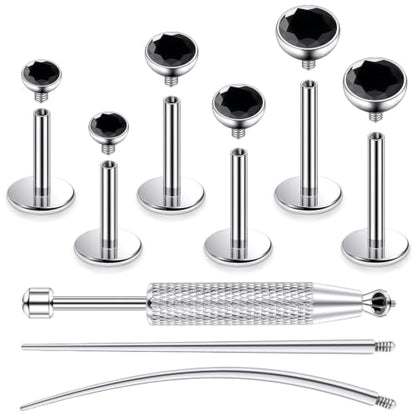 Jenxnjsjo F136 Titanium 20/18/16g Earrings Nose Lip Rings Studs Labret Medusa Tragus Helix Conch Cartilage Piercing Jewelry for Women - color: Black, size: 18g