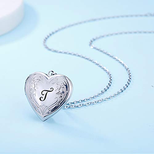 YOUFENG Locket Necklace that Holds Pictures Initial Alphabet A-Z Letter Pendant Necklace Platinum Plated Gifts for Women - style: T
