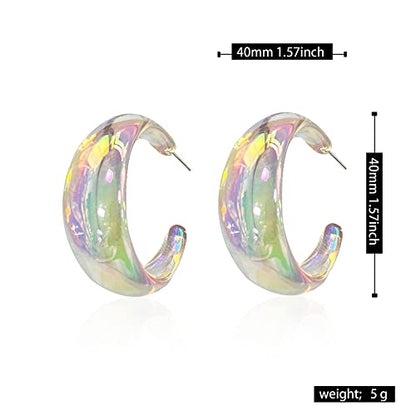 Acrylic Resin C Shape Colorful Hoop Trendy Chunky Cute Candy Earrings - Jewelry for Women - color: Clear